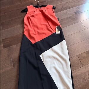 Nine West Tri-Tone Midi Dress - Coral, Black, and Cream